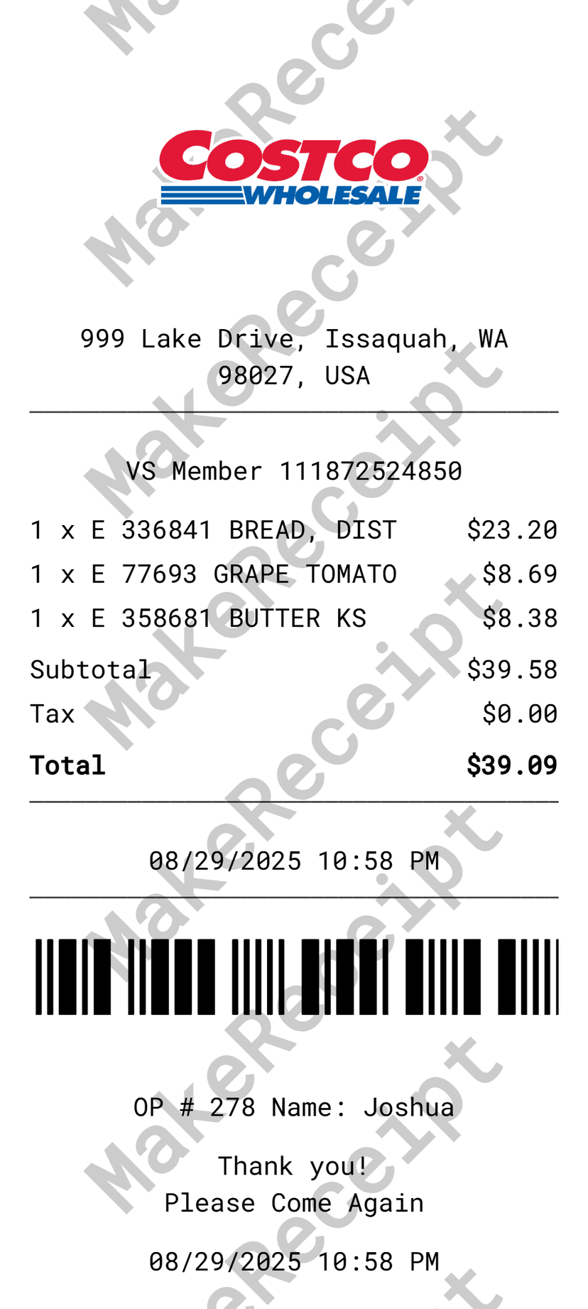 Costco Receipt preview