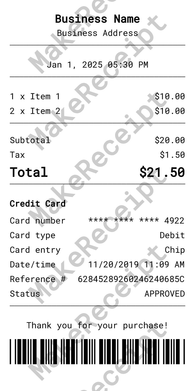 Generic Receipt preview