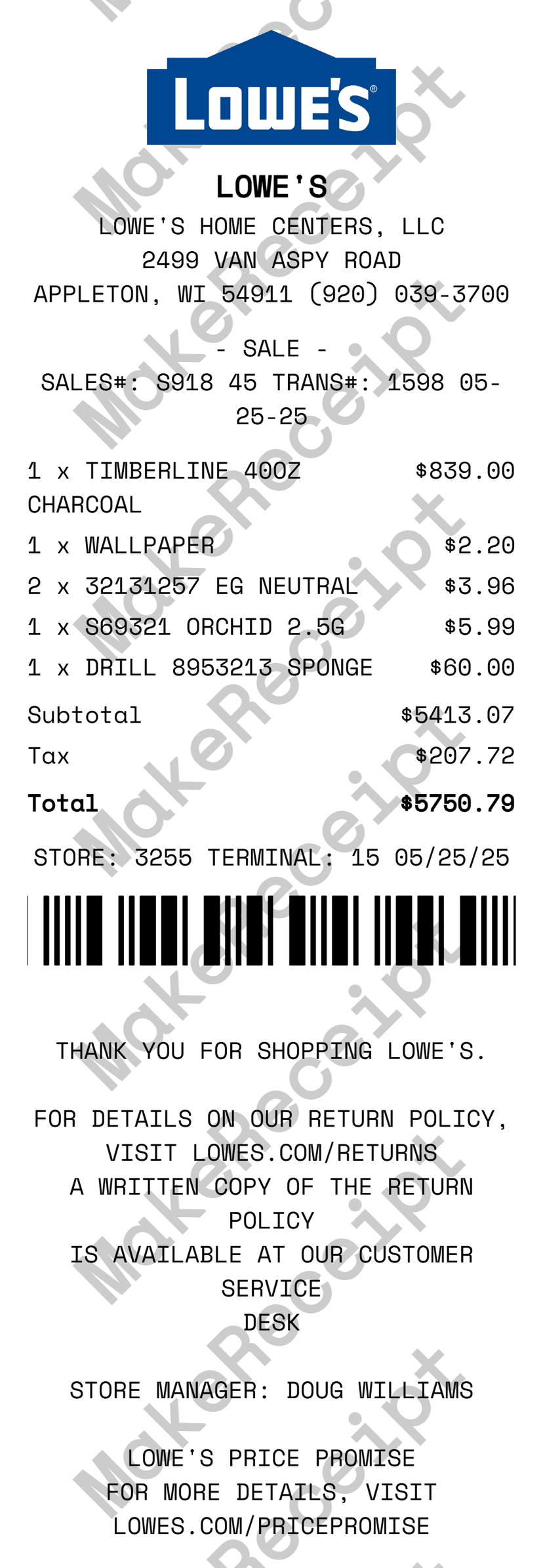 Lowe's Receipt preview