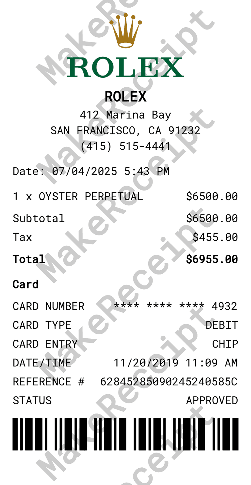 Rolex Receipt preview