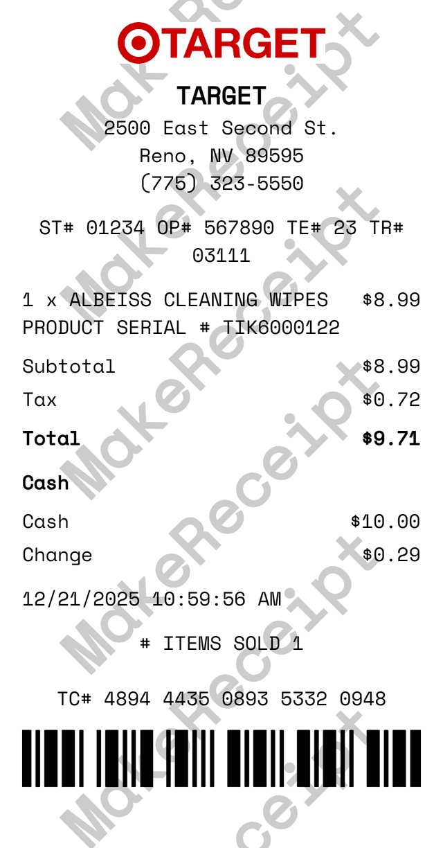 Target Receipt preview