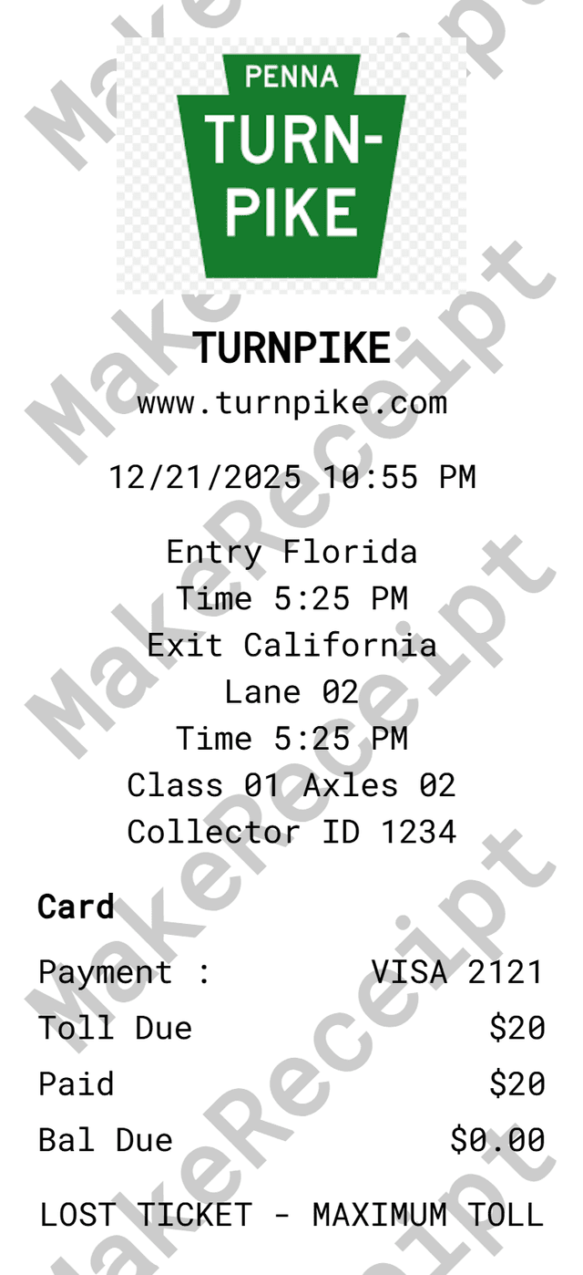 Toll Receipt preview