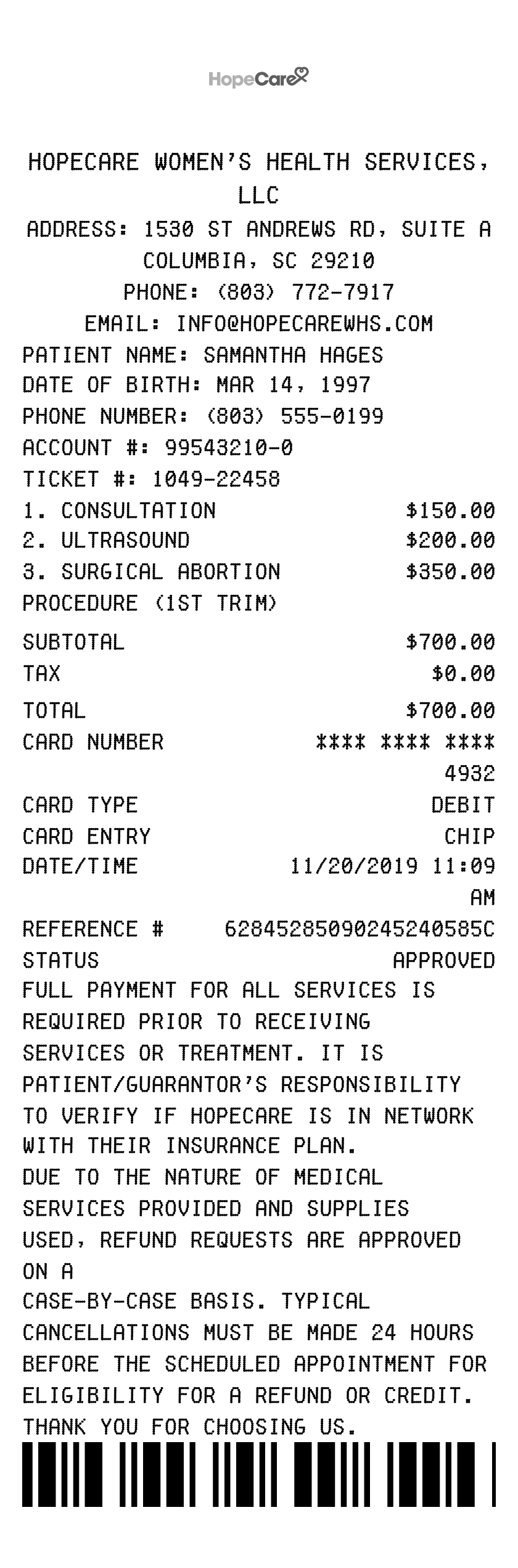 Editable Medical Service Receipt template preview, free receipt generator