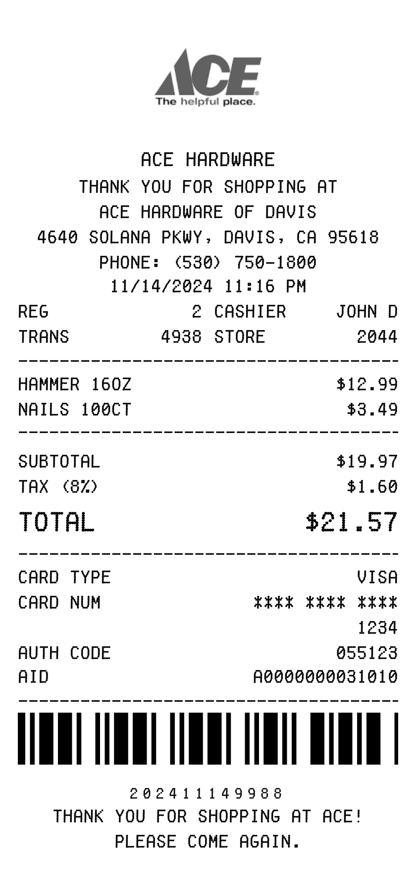 Editable Ace Hardware template preview, free receipt generator