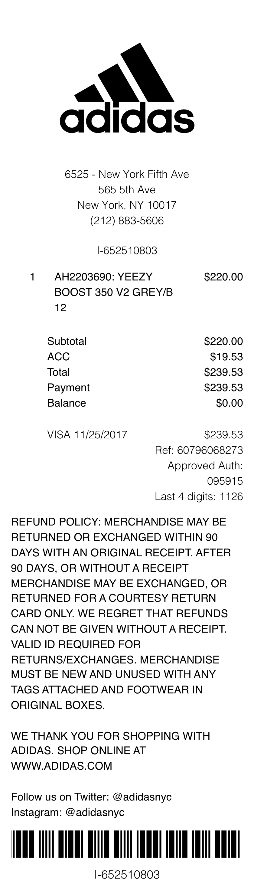 Editable Adidas Receipt template preview, free receipt generator