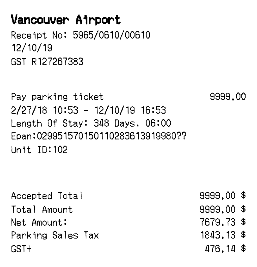 Editable Airport Parking Receipt template preview, free receipt generator