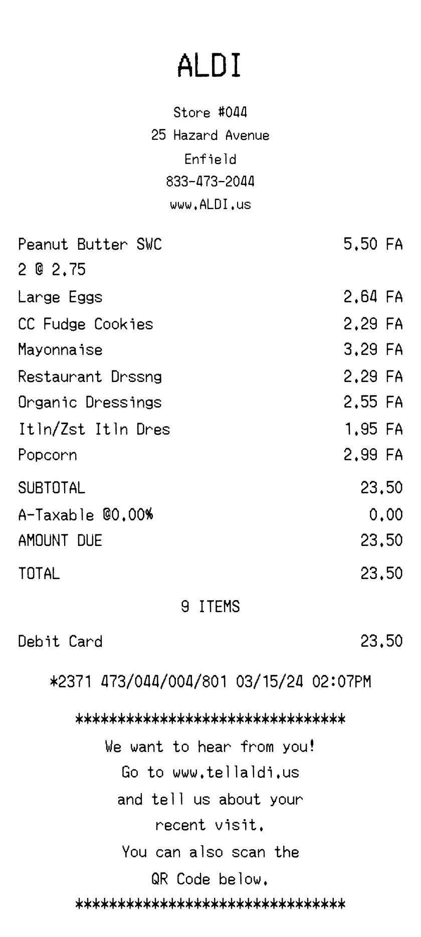 Editable Aldi Receipt template preview, free receipt generator