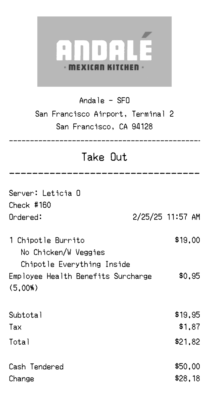 Editable Andale Mexican Kitchen Receipt template preview, free receipt generator