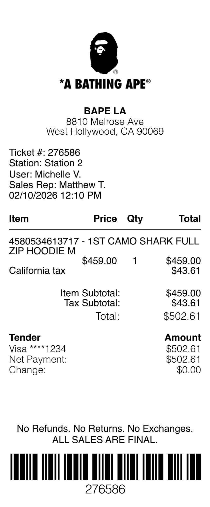 Editable Bape Receipt template preview, free receipt generator