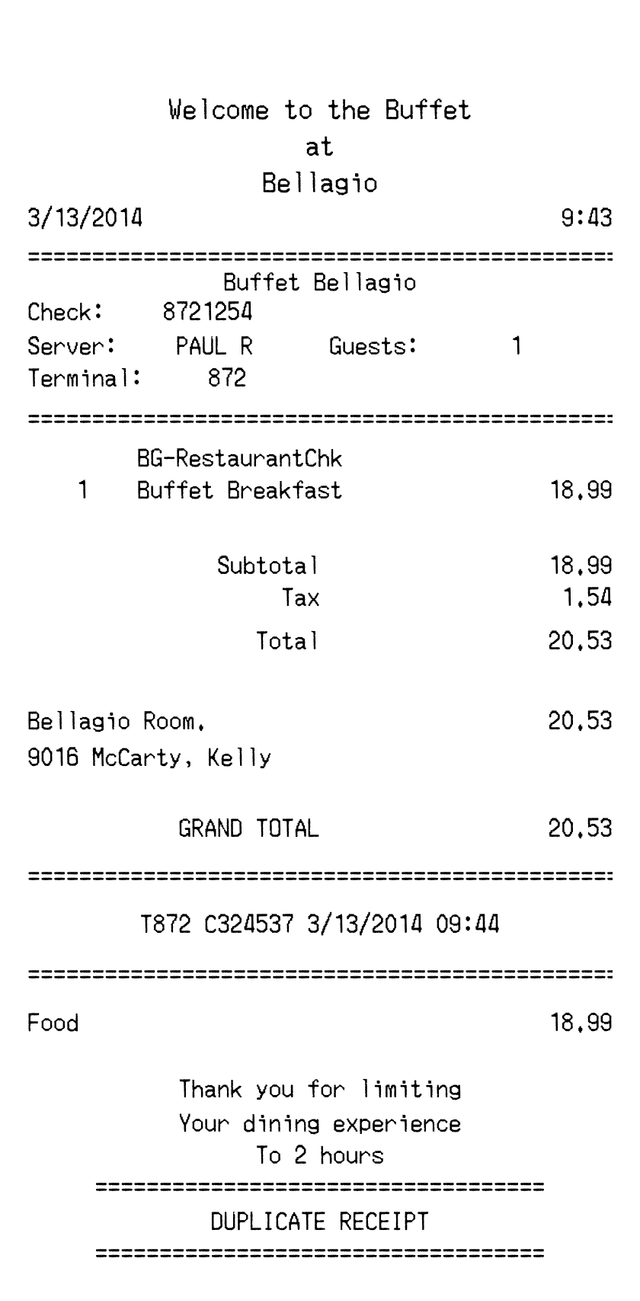 Editable Bellagio Hotel Receipt template preview, free receipt generator