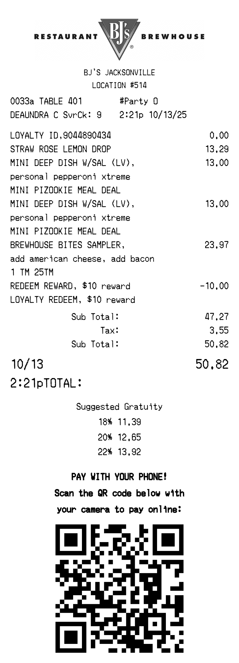 Editable BJ's Receipt template preview, free receipt generator