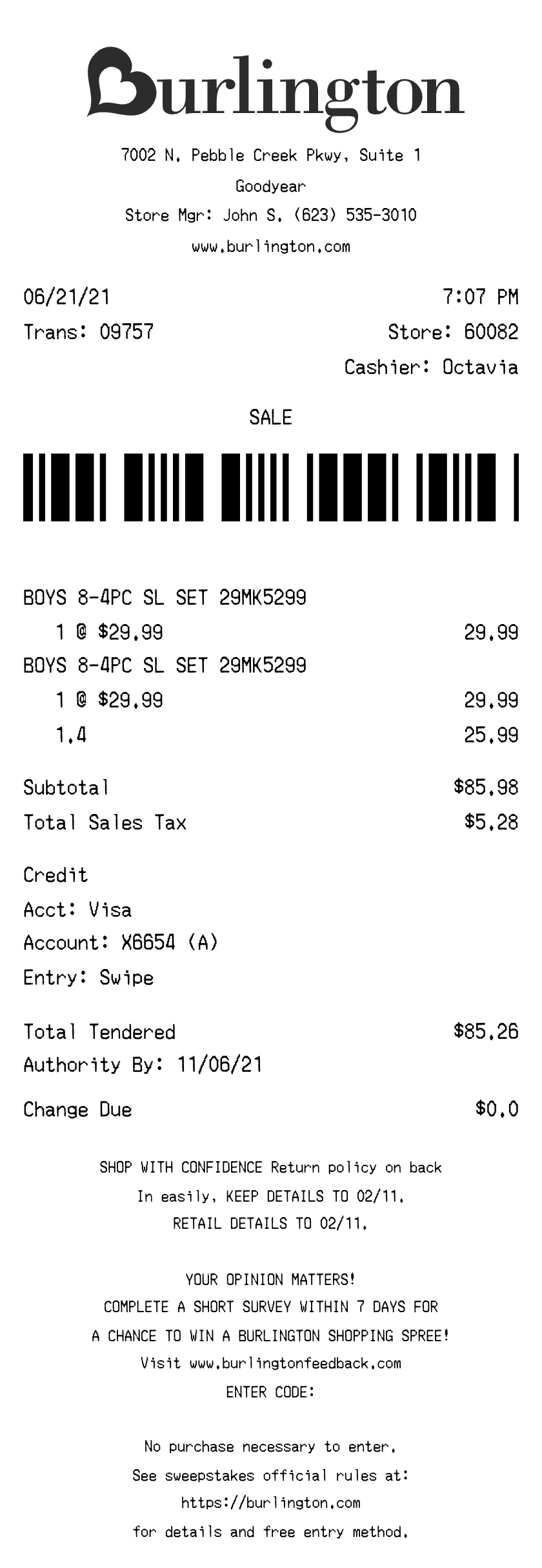 Editable Burlington Receipt template preview, free receipt generator