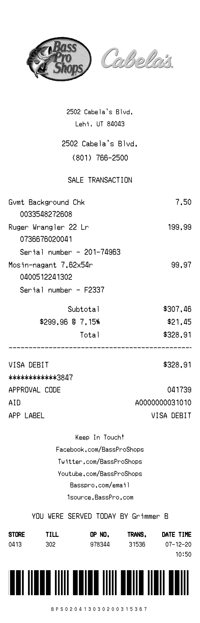 Editable Cabela's Receipt template preview, free receipt generator
