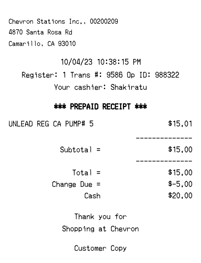 Editable Chevron Receipt template preview, free receipt generator