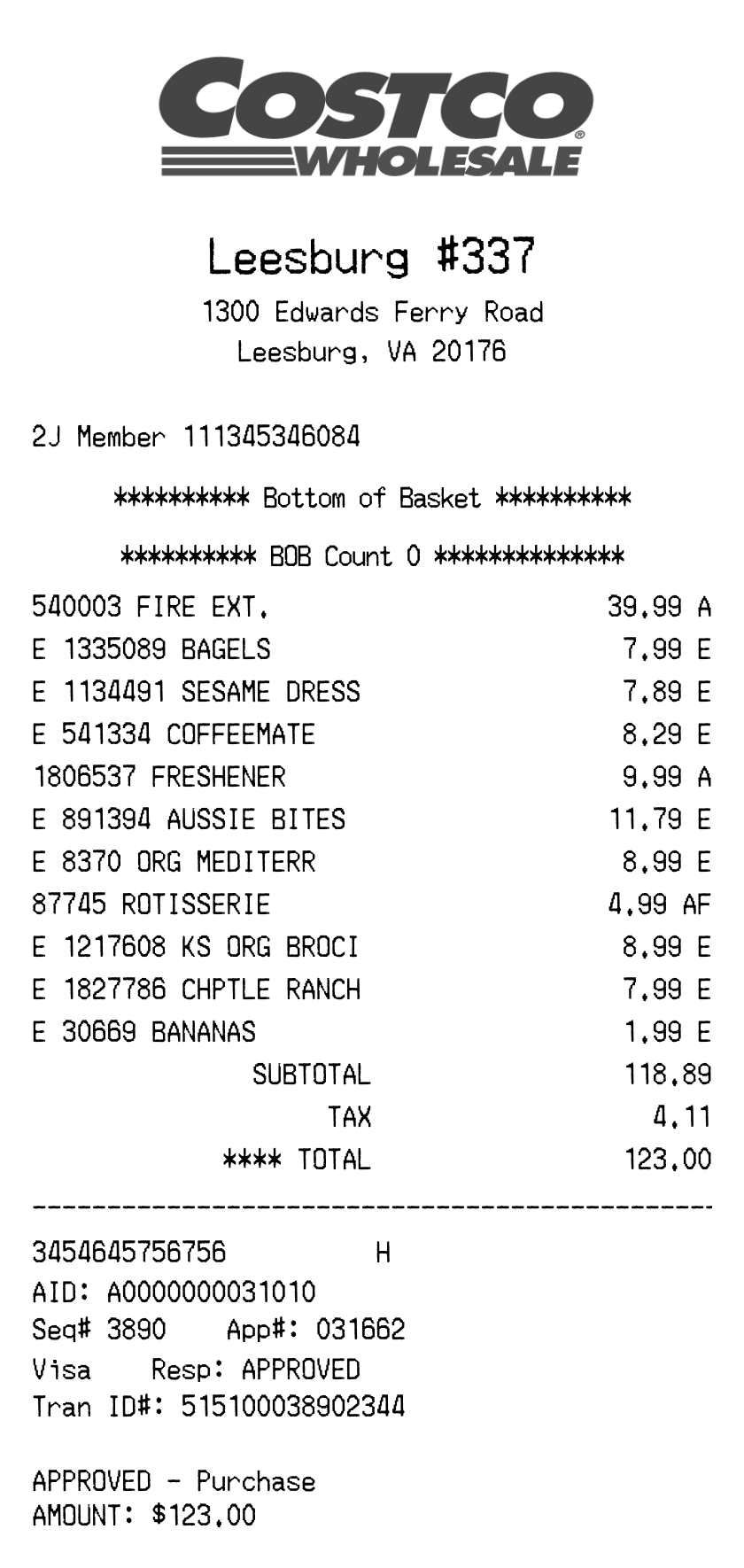 Editable Costco Receipt template preview, free receipt generator