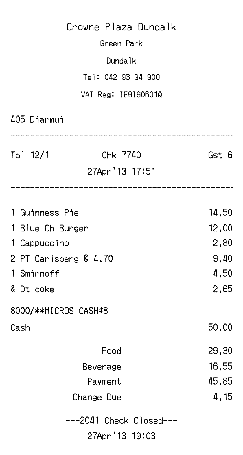 Editable Crowne Plaza Hotel Receipt template preview, free receipt generator
