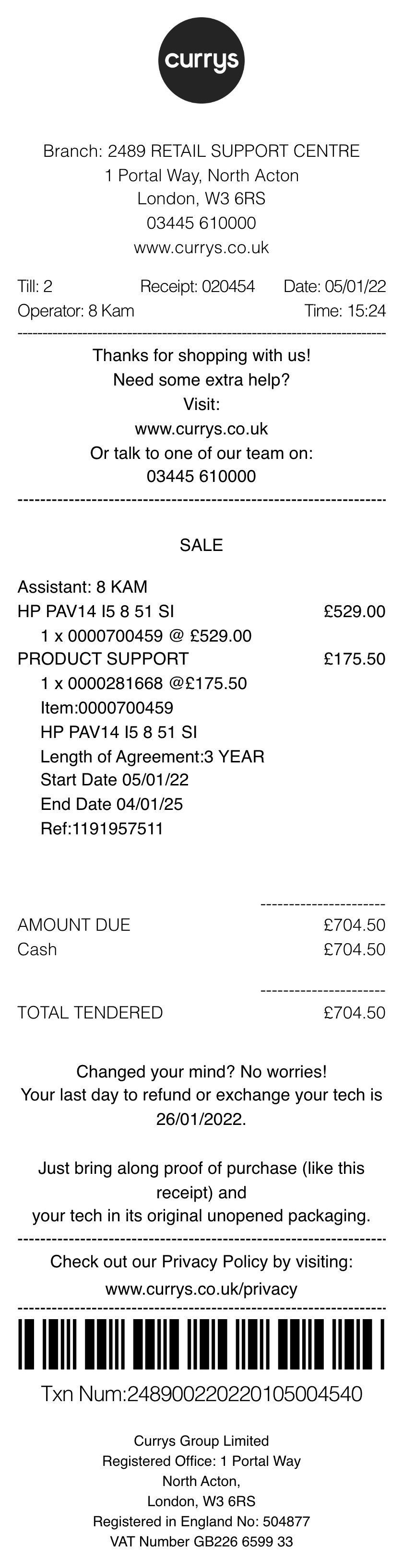 Editable Currys Receipt template preview, free receipt generator