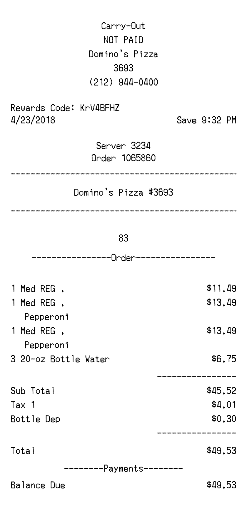 Editable Dominos Receipt template preview, free receipt generator
