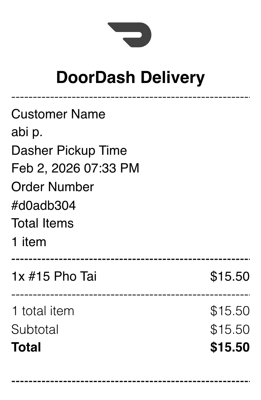 Editable DoorDash Receipt template preview, free receipt generator