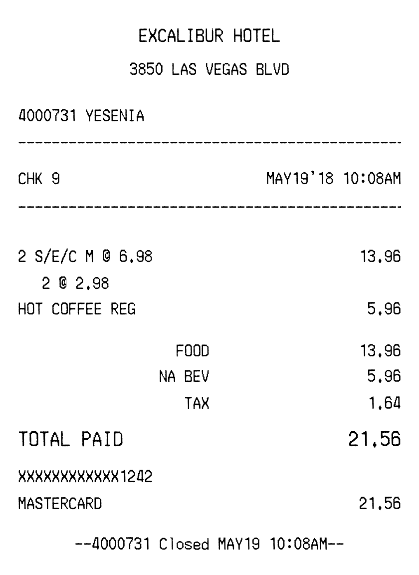 Editable Excalibur Hotel Receipt template preview, free receipt generator