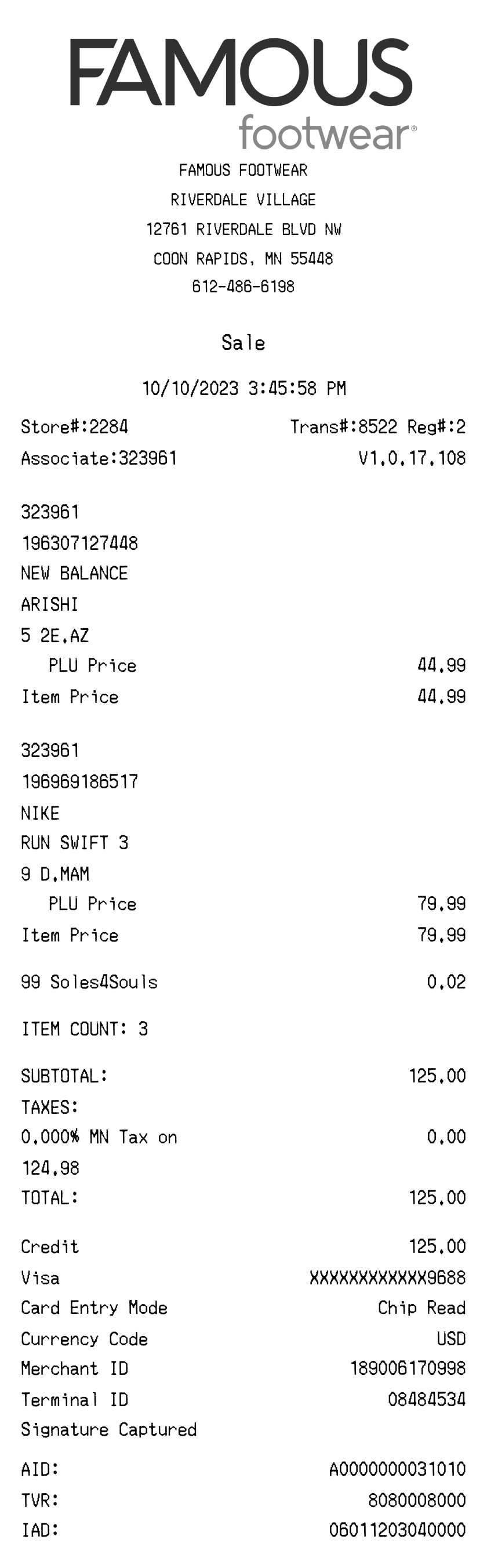 Editable Famous Footwear Receipt template preview, free receipt generator