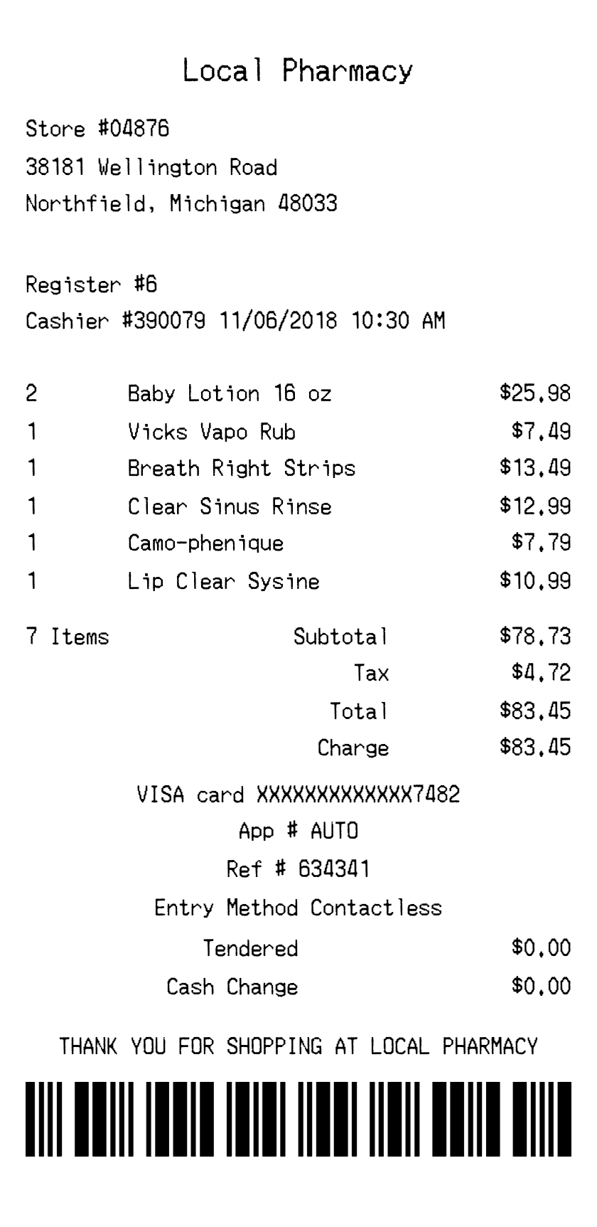 Editable Pharmacy Receipt template preview, free receipt generator