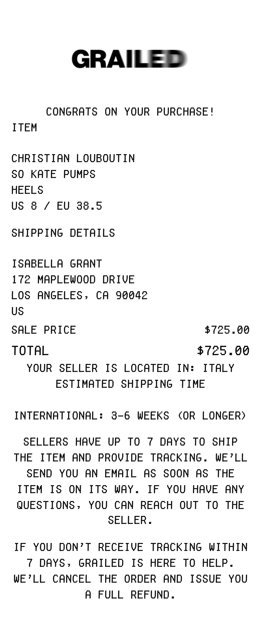 Editable Grailed Receipt template preview, free receipt generator