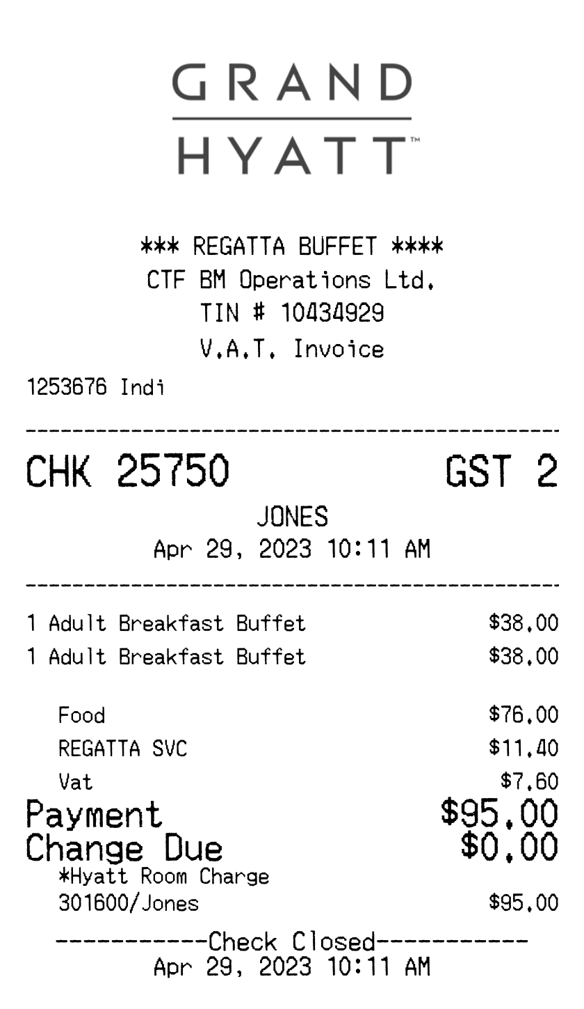 Editable Grand Hyatt Receipt template preview, free receipt generator