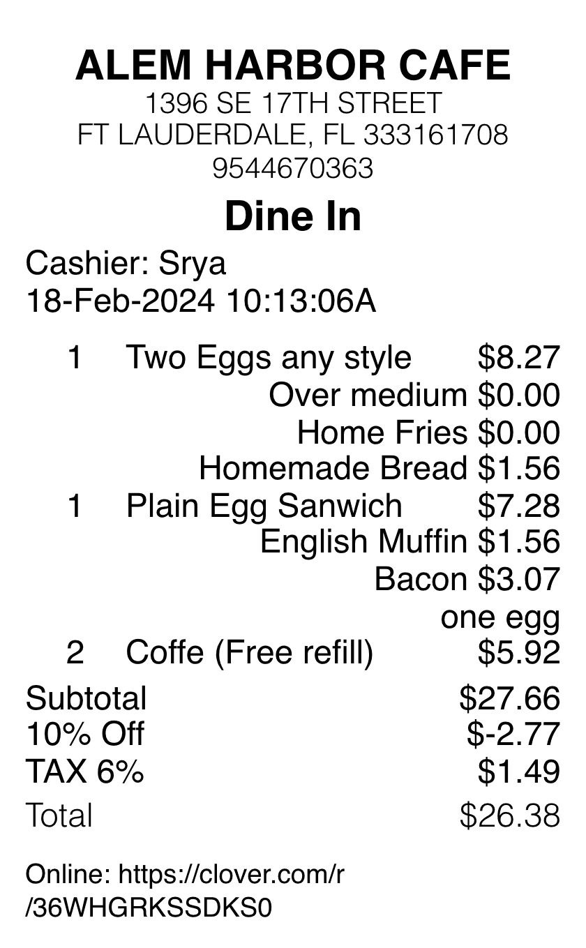 Editable Harbor Cafe template preview, free receipt generator