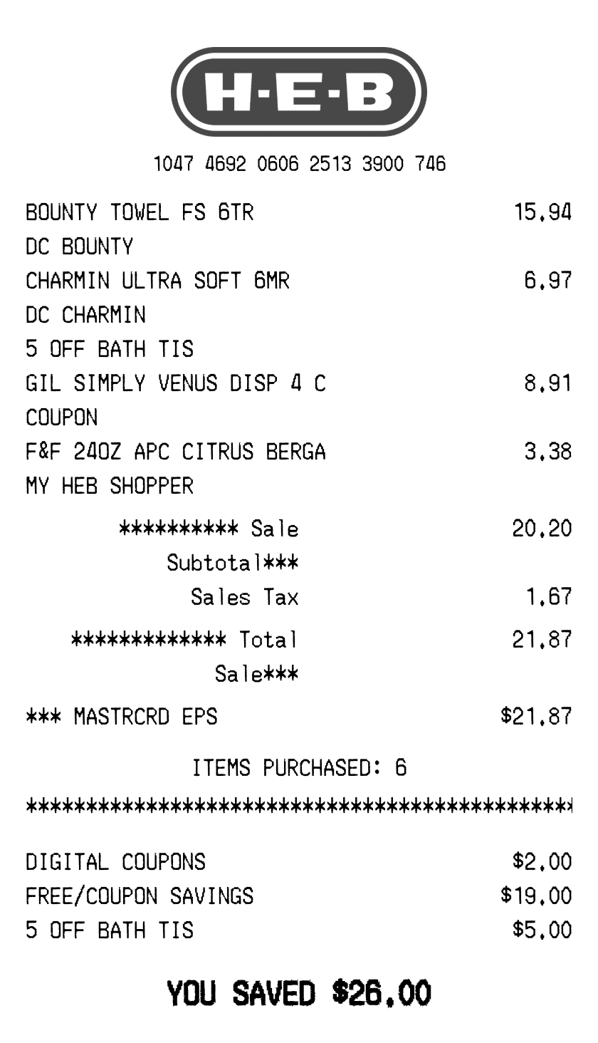 Editable HEB Receipt template preview, free receipt generator