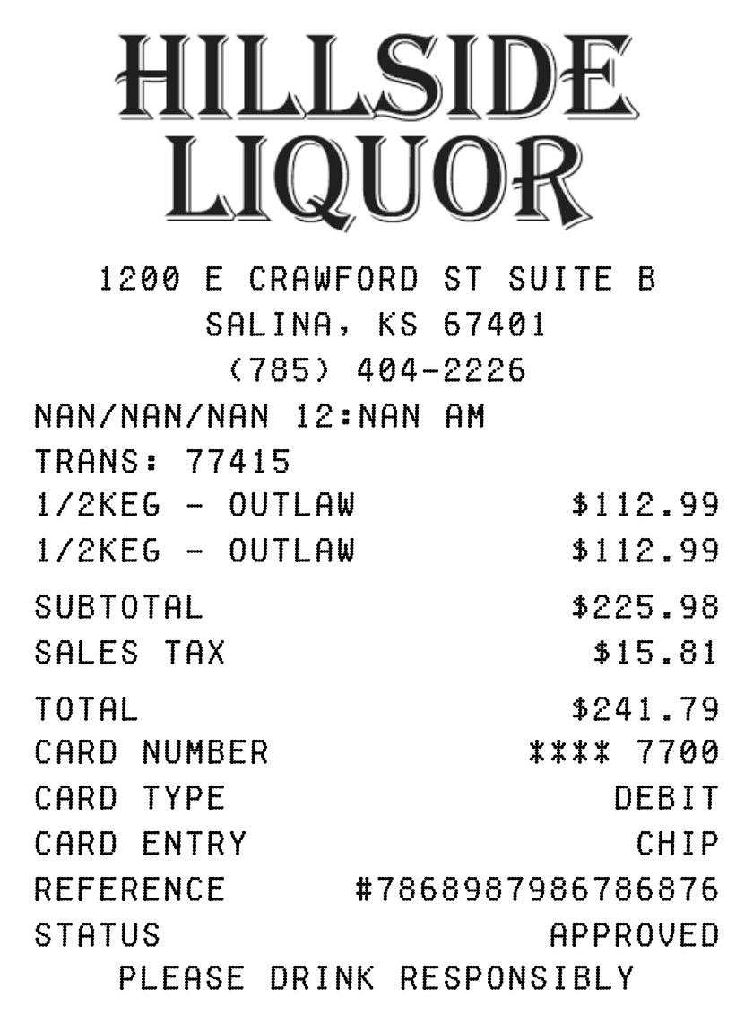 Editable Hillside Liquor Receipt template preview, free receipt generator