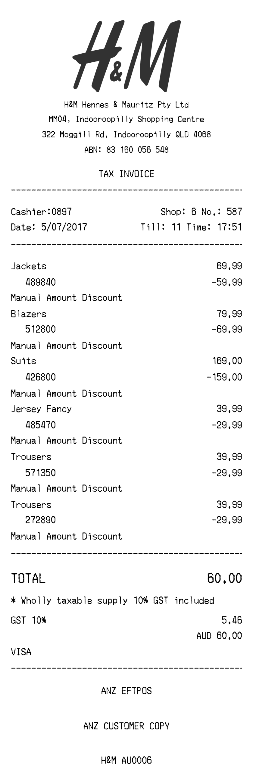 Editable H&M Receipt template preview, free receipt generator