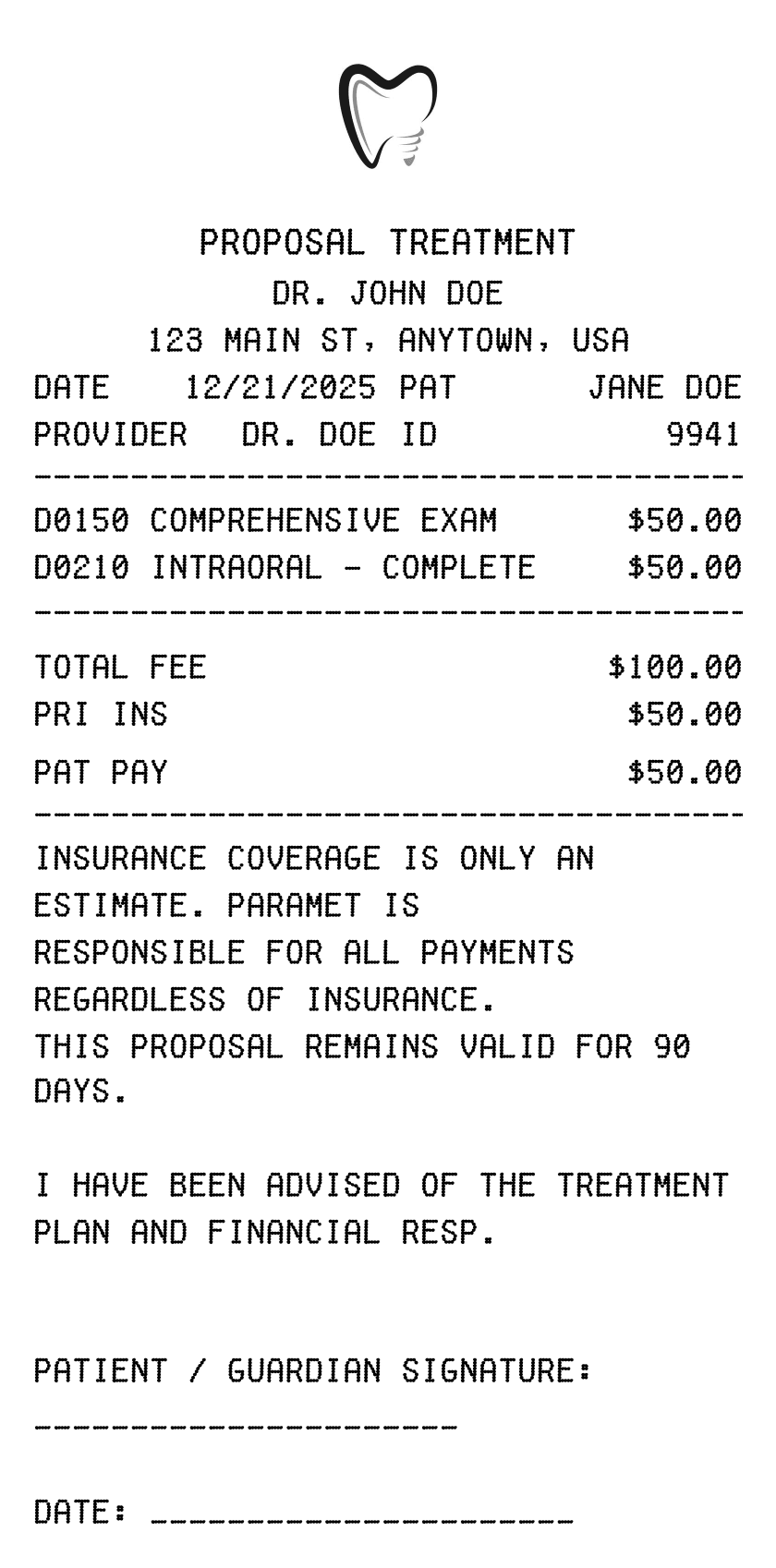 Editable Hospital / Dental Proposal template preview, free receipt generator