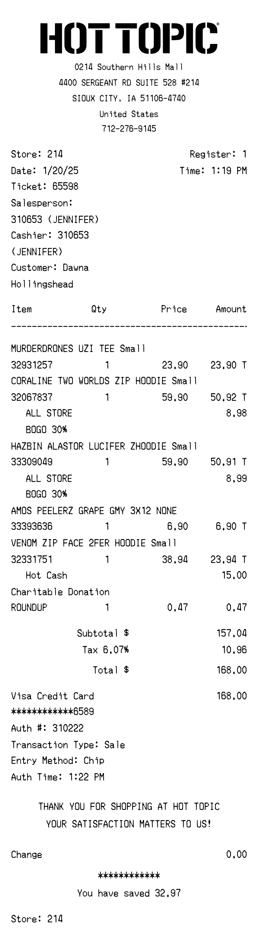 Editable Hot Topic Receipt template preview, free receipt generator
