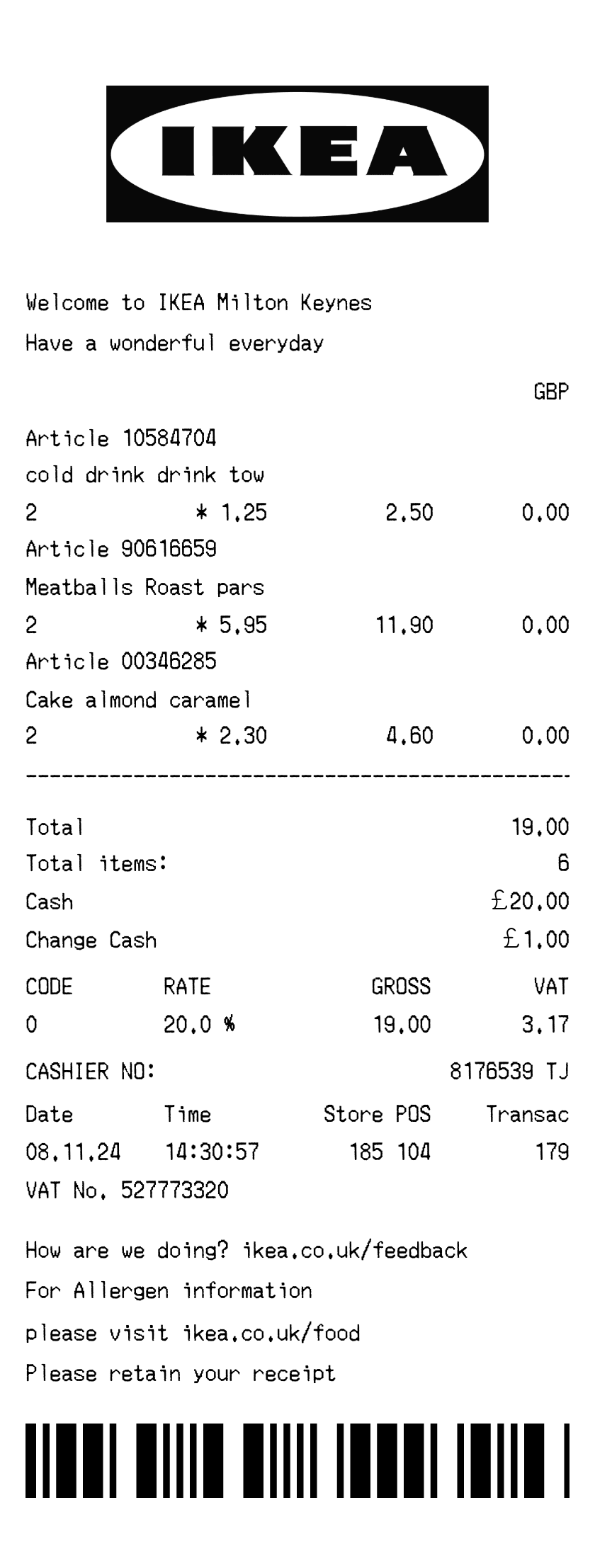 Editable IKEA Receipt template preview, free receipt generator
