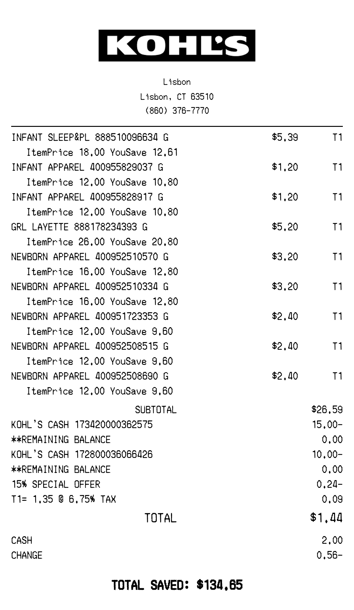 Editable Kohls Receipt template preview, free receipt generator