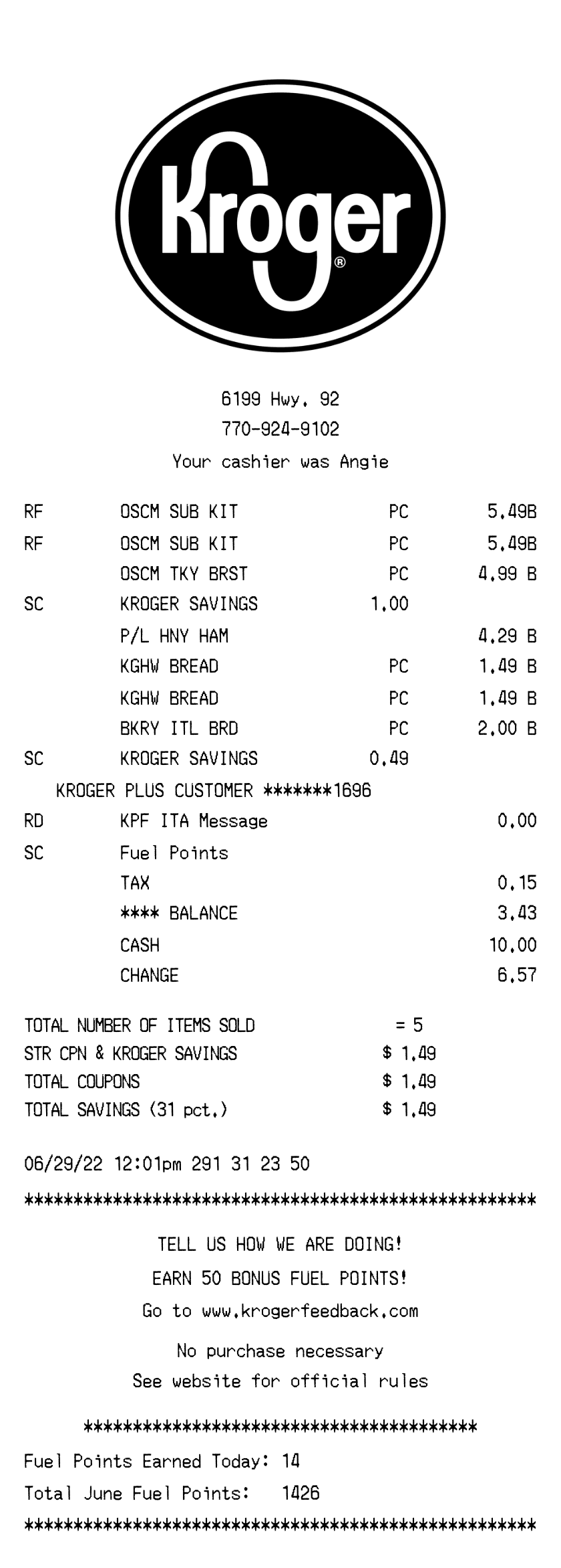 Editable Kroger Receipt template preview, free receipt generator
