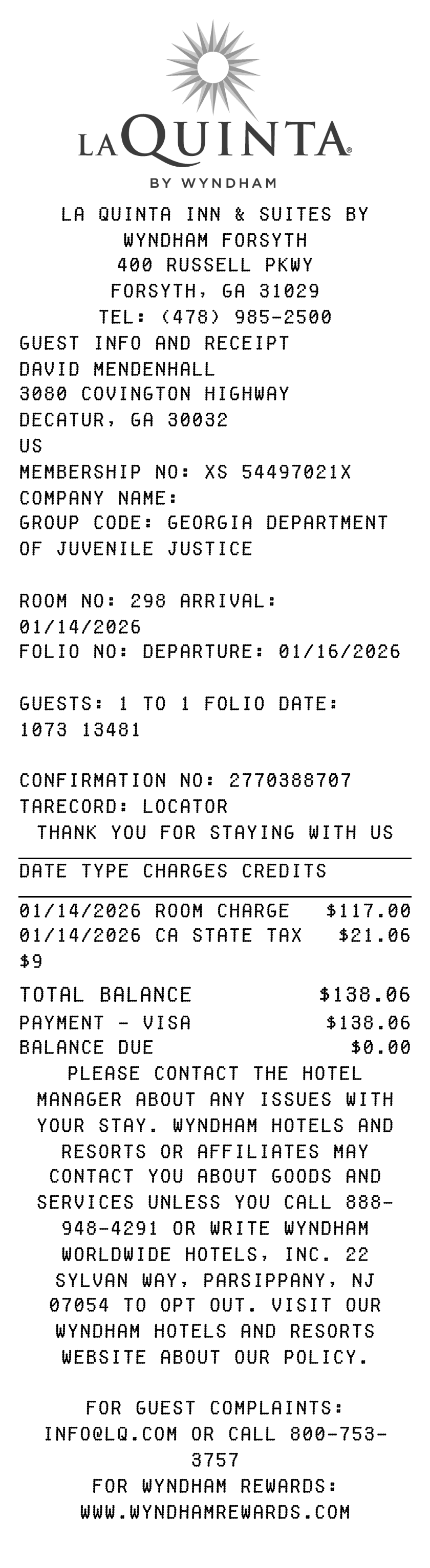 Editable La Quinta Receipt template preview, free receipt generator