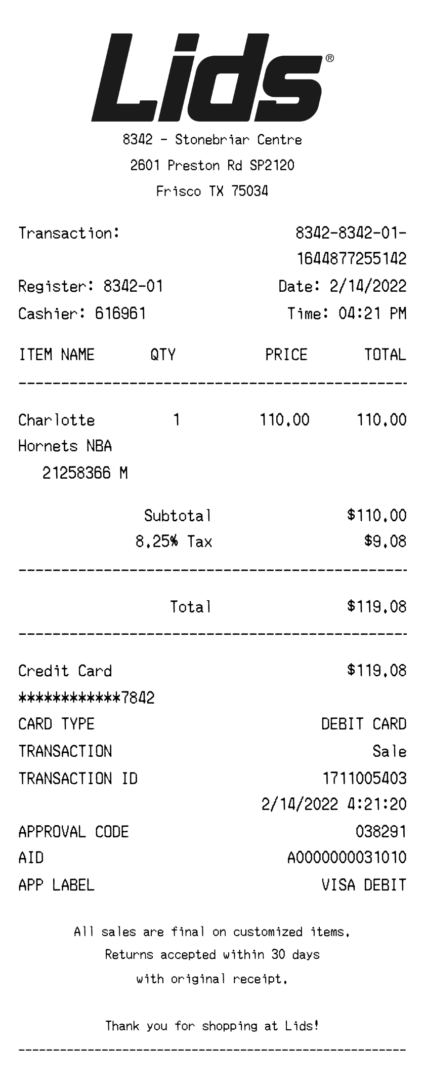 Editable Lids Receipt template preview, free receipt generator