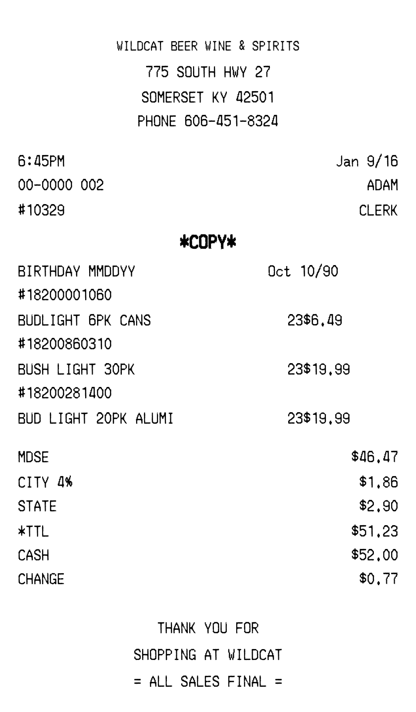 Editable Liquor Shop Receipt template preview, free receipt generator