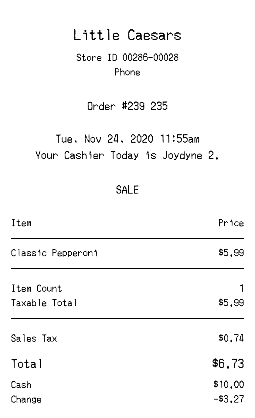 Editable Little Caesars Receipt template preview, free receipt generator