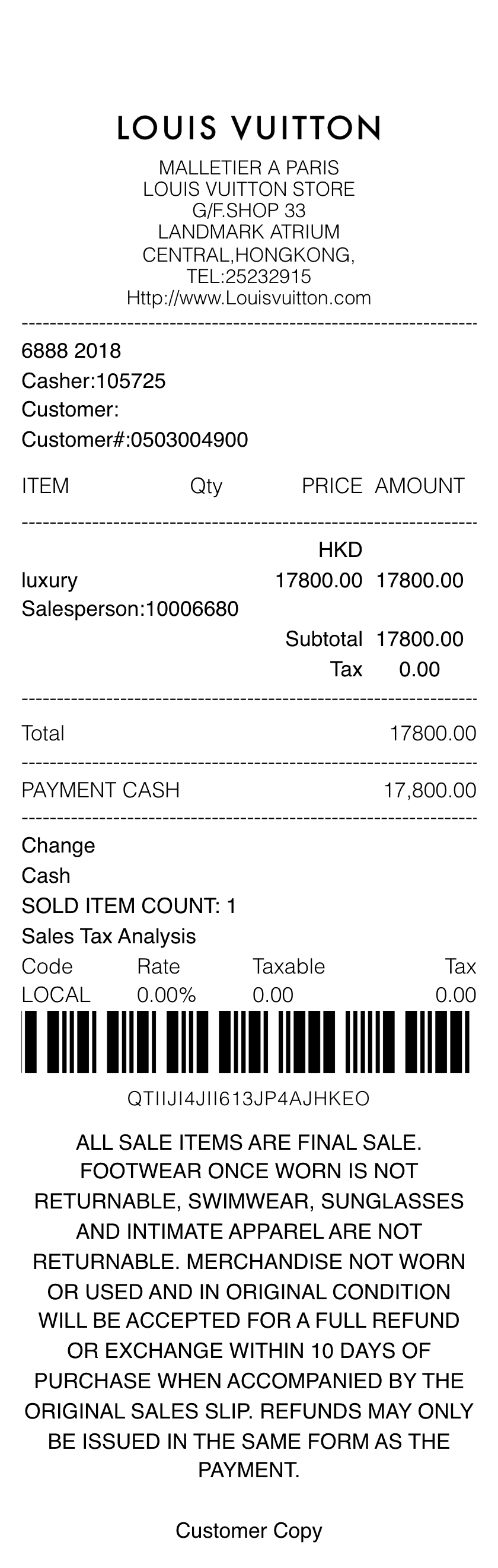 Editable Louis Vuitton Receipt template preview, free receipt generator