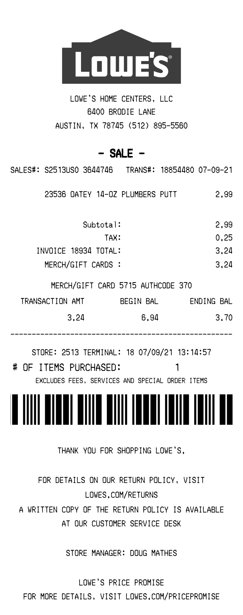 Editable Lowe's Receipt template preview, free receipt generator
