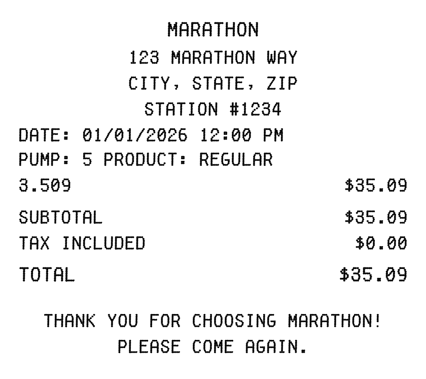 Editable Marathon Receipt template preview, free receipt generator