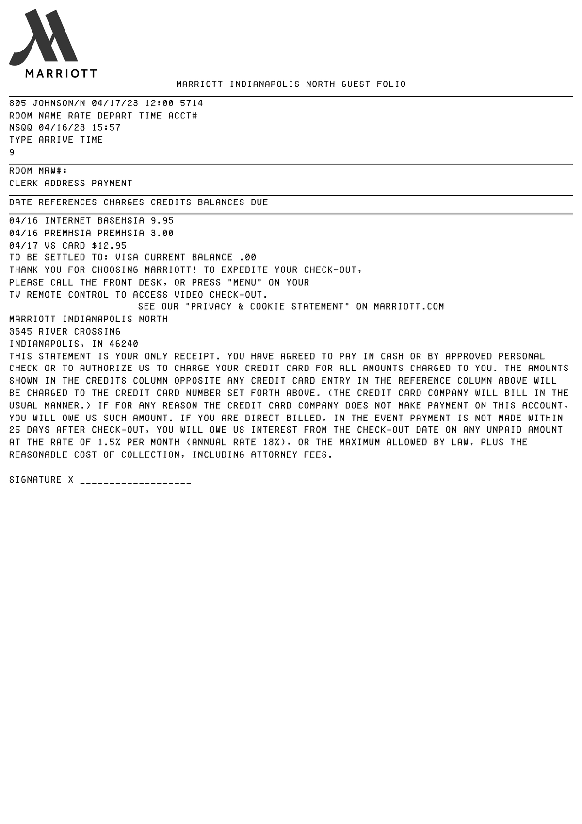 Editable Marriott Receipt template preview, free receipt generator