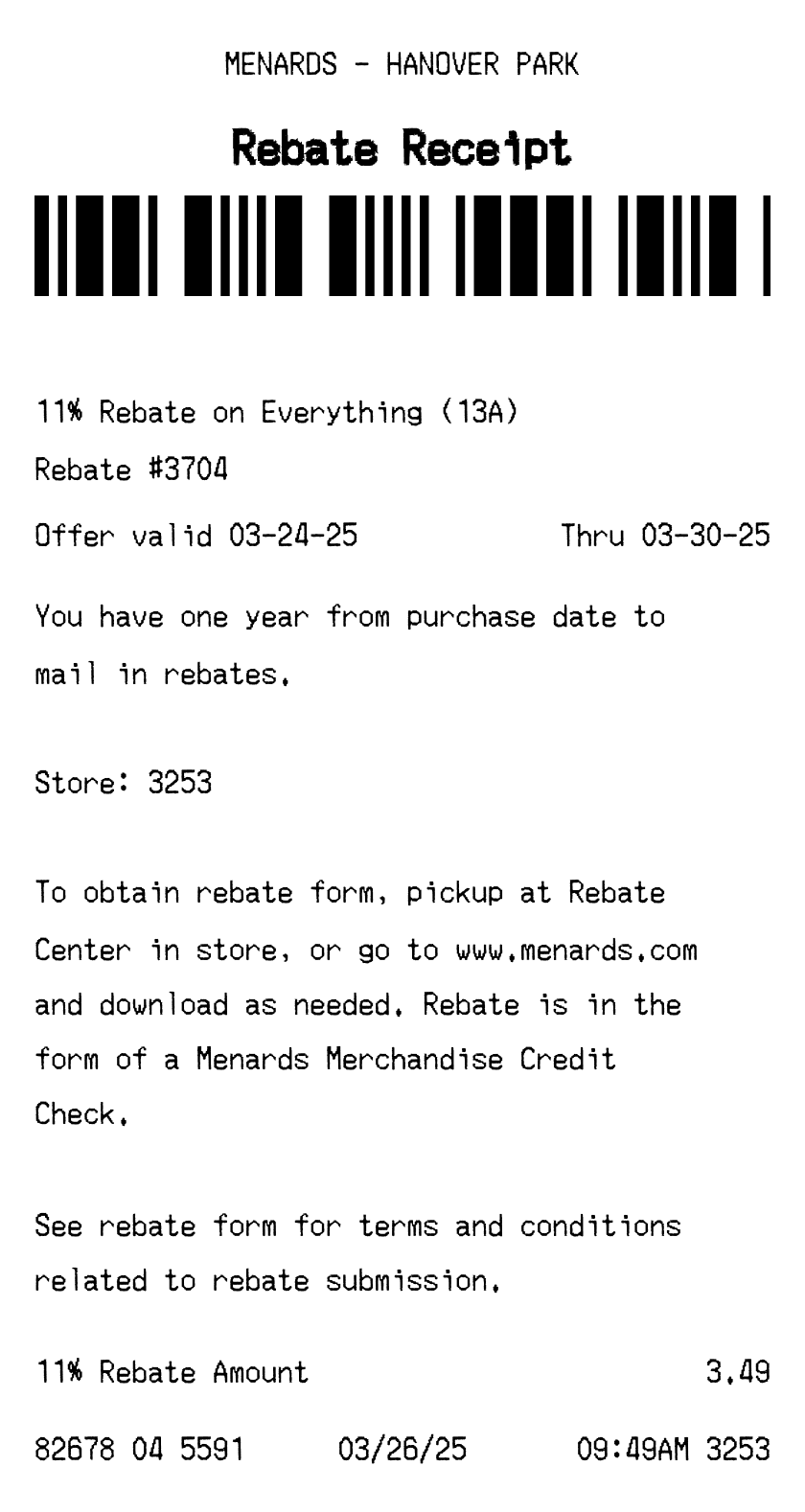Editable Menards Receipt template preview, free receipt generator