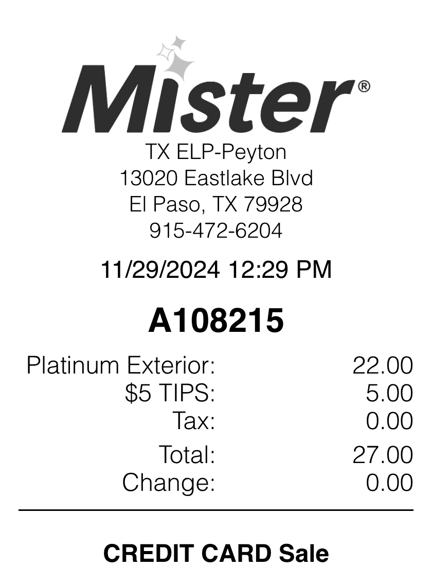 Editable Mister Car Wash Receipt template preview, free receipt generator