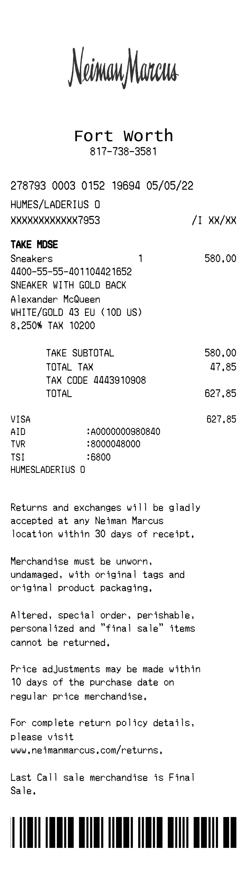 Editable Neiman Marcus Receipt template preview, free receipt generator
