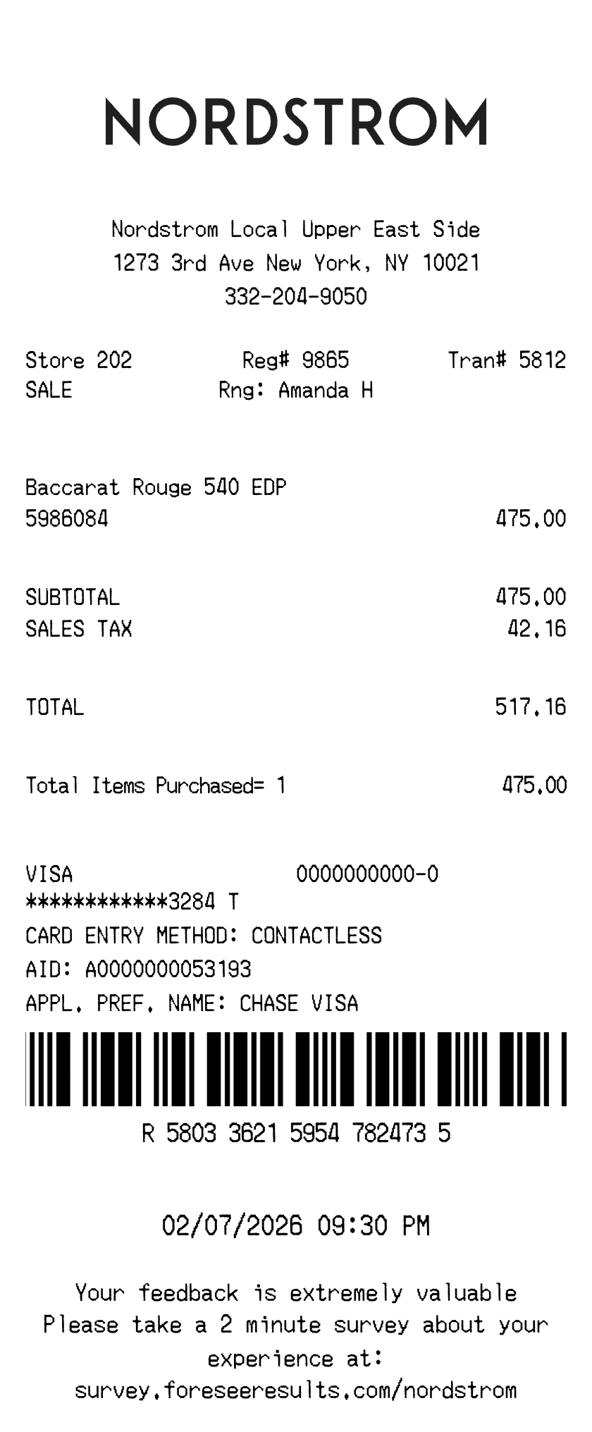 Editable Nordstrom Receipt template preview, free receipt generator