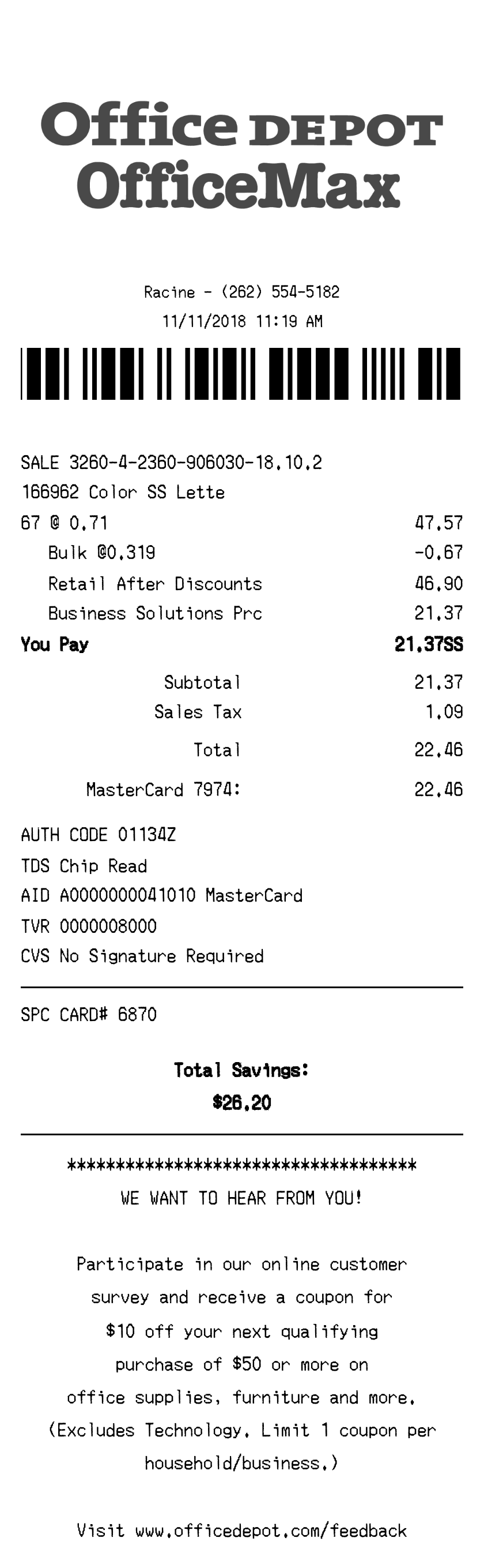 Editable Office Depot Receipt template preview, free receipt generator